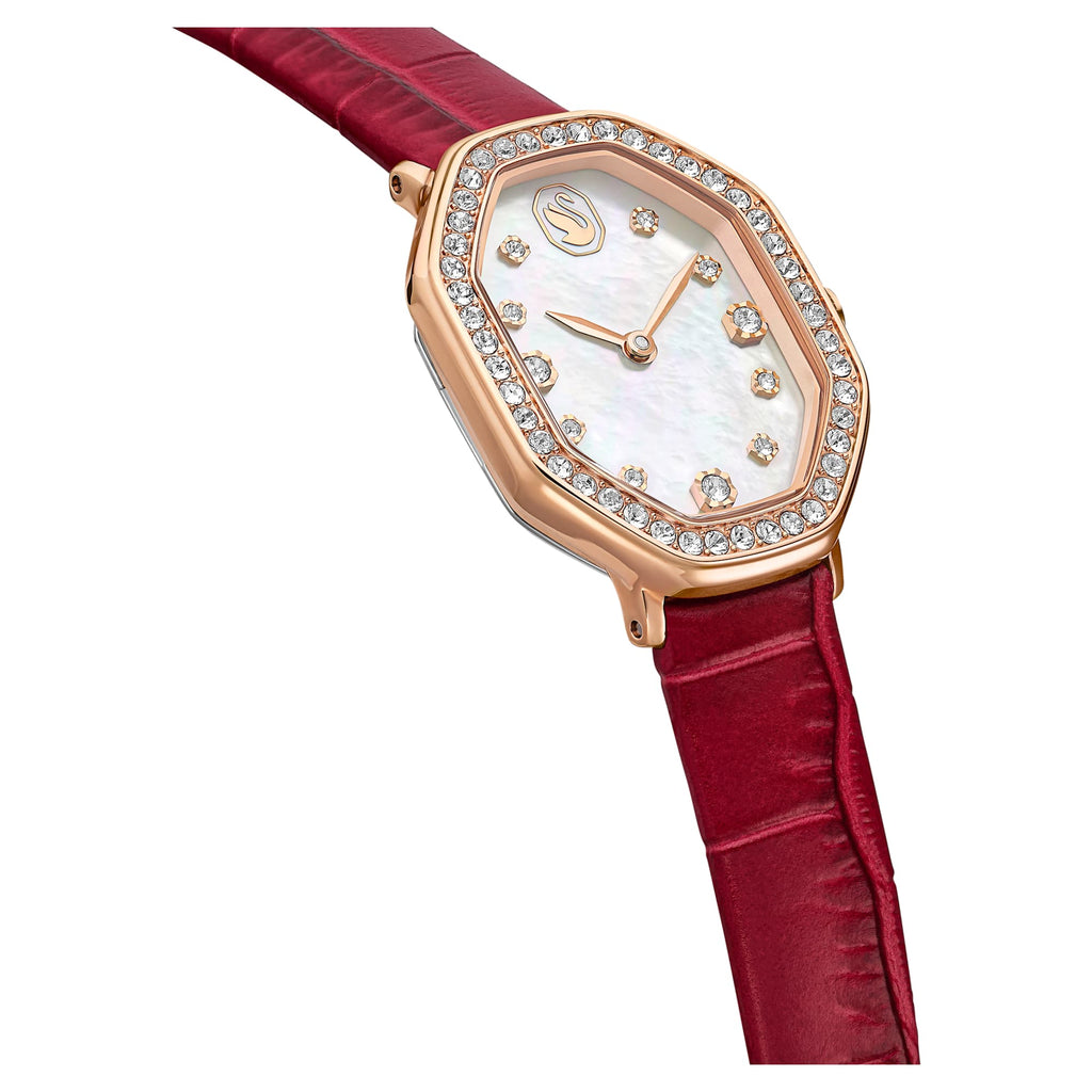 Dextera octagon watch Swiss Made, Leather strap, Red, Rose gold-tone finish - Shukha Online Store