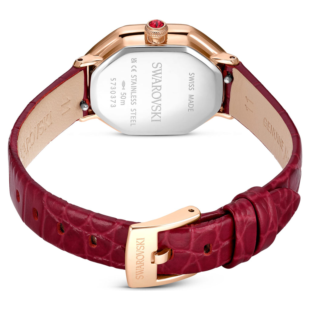 Dextera octagon watch Swiss Made, Leather strap, Red, Rose gold-tone finish - Shukha Online Store