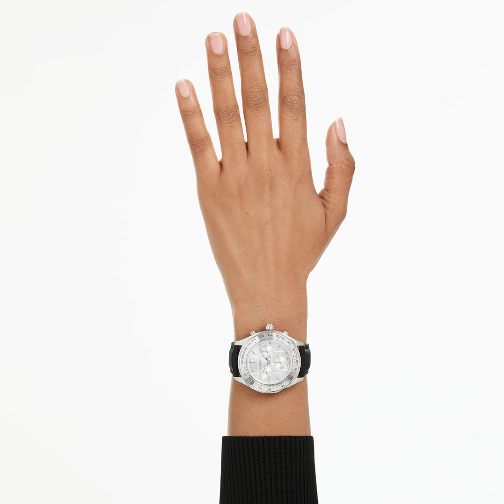 Dextera tachymetre watch Swiss Made, Leather strap, Silver tone, Stainless steel - Shukha Online Store