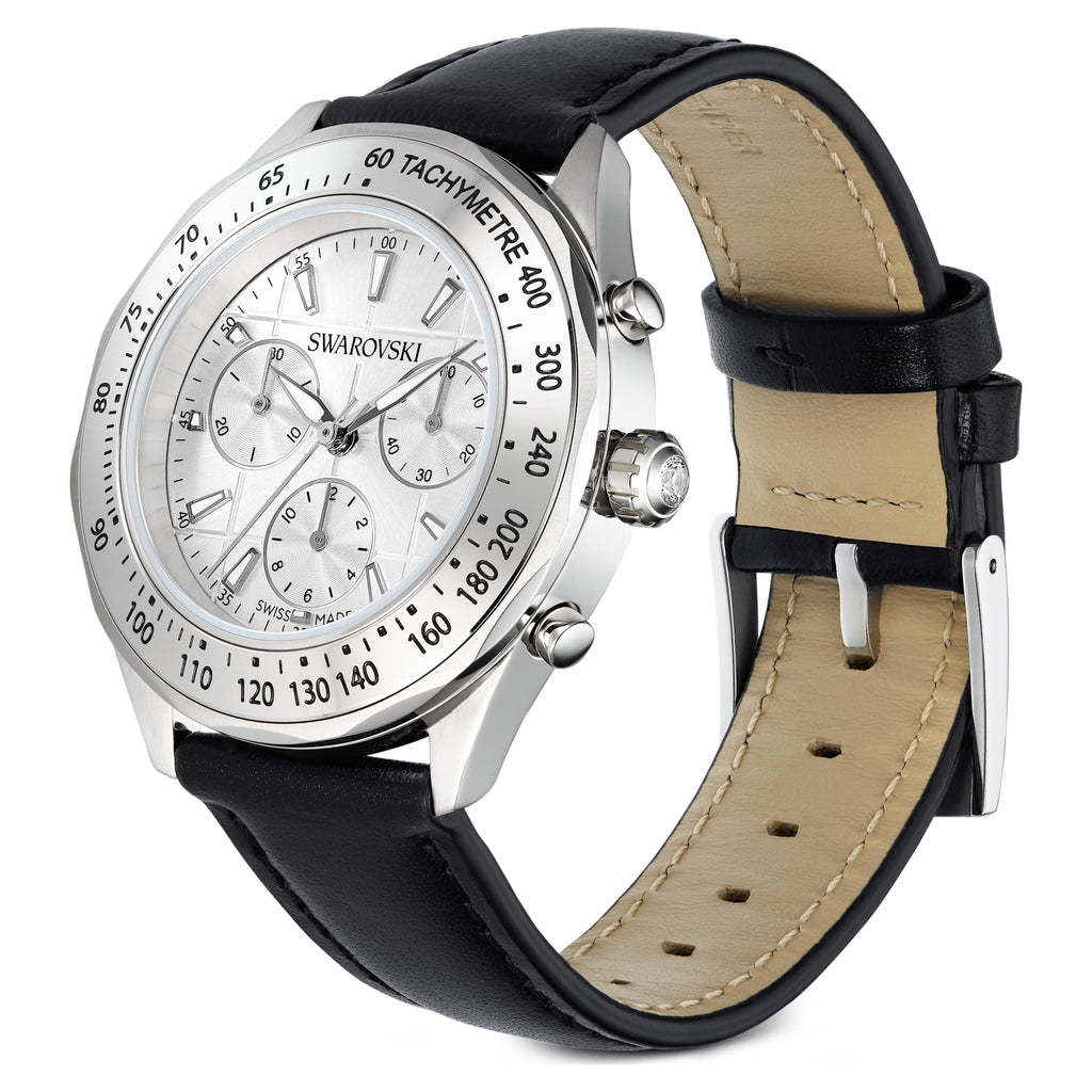 Dextera tachymetre watch Swiss Made, Leather strap, Silver tone, Stainless steel - Shukha Online Store