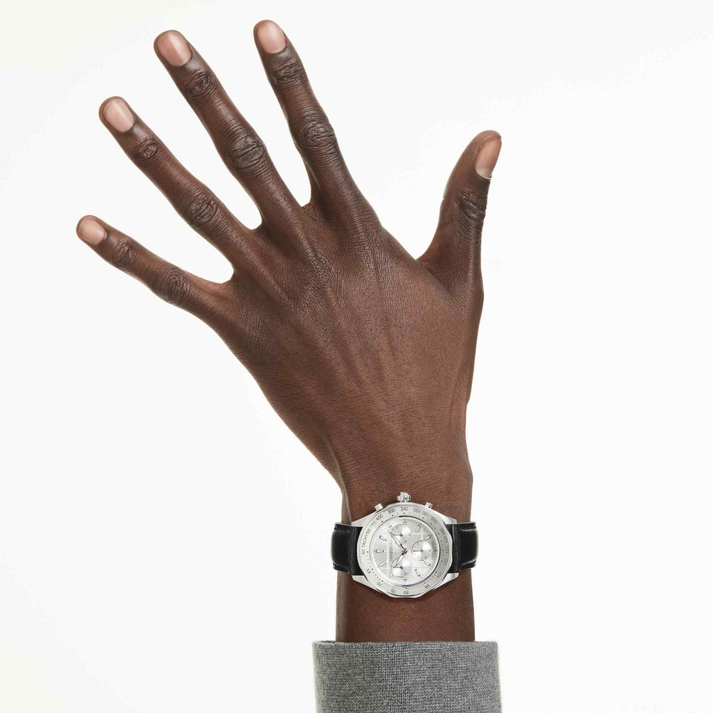 Dextera tachymetre watch Swiss Made, Leather strap, Silver tone, Stainless steel - Shukha Online Store