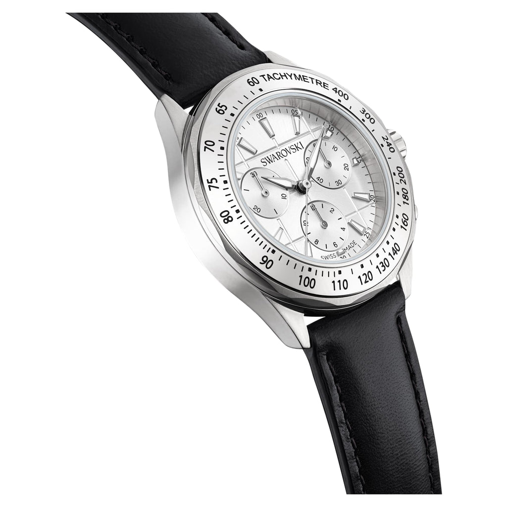 Dextera tachymetre watch Swiss Made, Leather strap, Silver tone, Stainless steel - Shukha Online Store