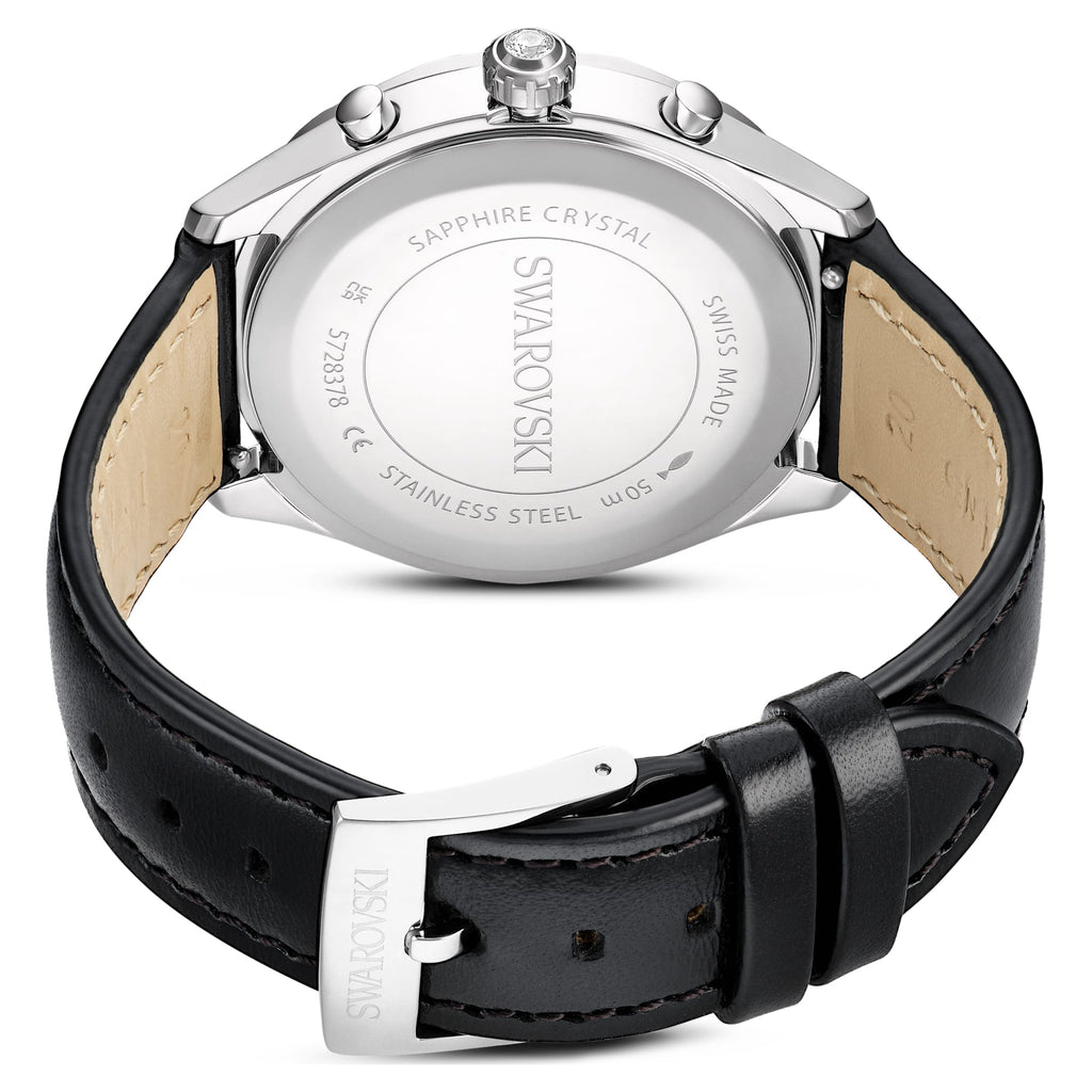 Dextera tachymetre watch Swiss Made, Leather strap, Silver tone, Stainless steel - Shukha Online Store