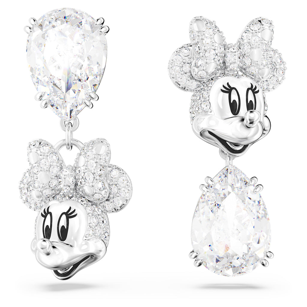 Disney Minnie Mouse drop earrings Asymmetrical design, White, Rhodium plated - Shukha Online Store