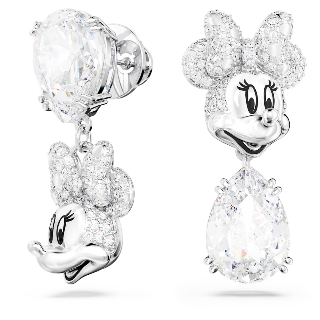 Disney Minnie Mouse drop earrings Asymmetrical design, White, Rhodium plated - Shukha Online Store