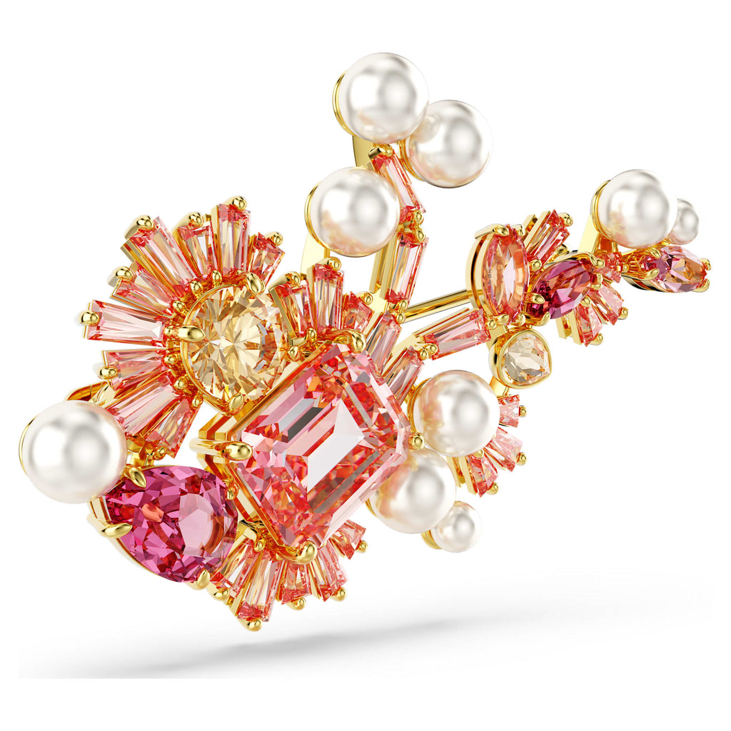 Gema brooch Mixed cuts, Flower, Pink, Gold-tone plated - Shukha Online Store