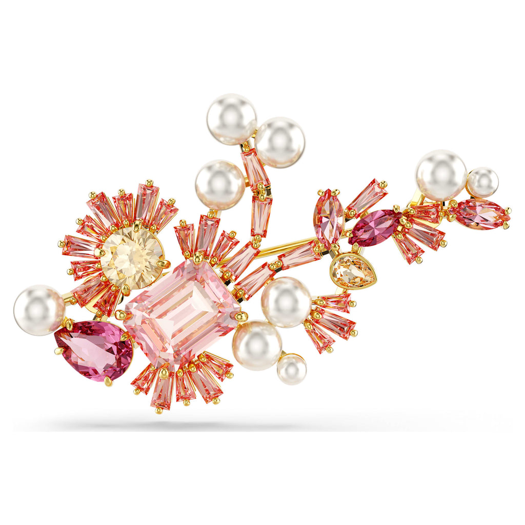 Gema brooch Mixed cuts, Flower, Pink, Gold-tone plated - Shukha Online Store