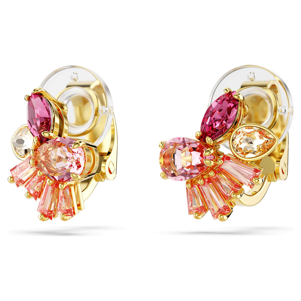 Gema clip earrings Mixed cuts, Flower, Pink, Gold-tone plated - Shukha Online Store