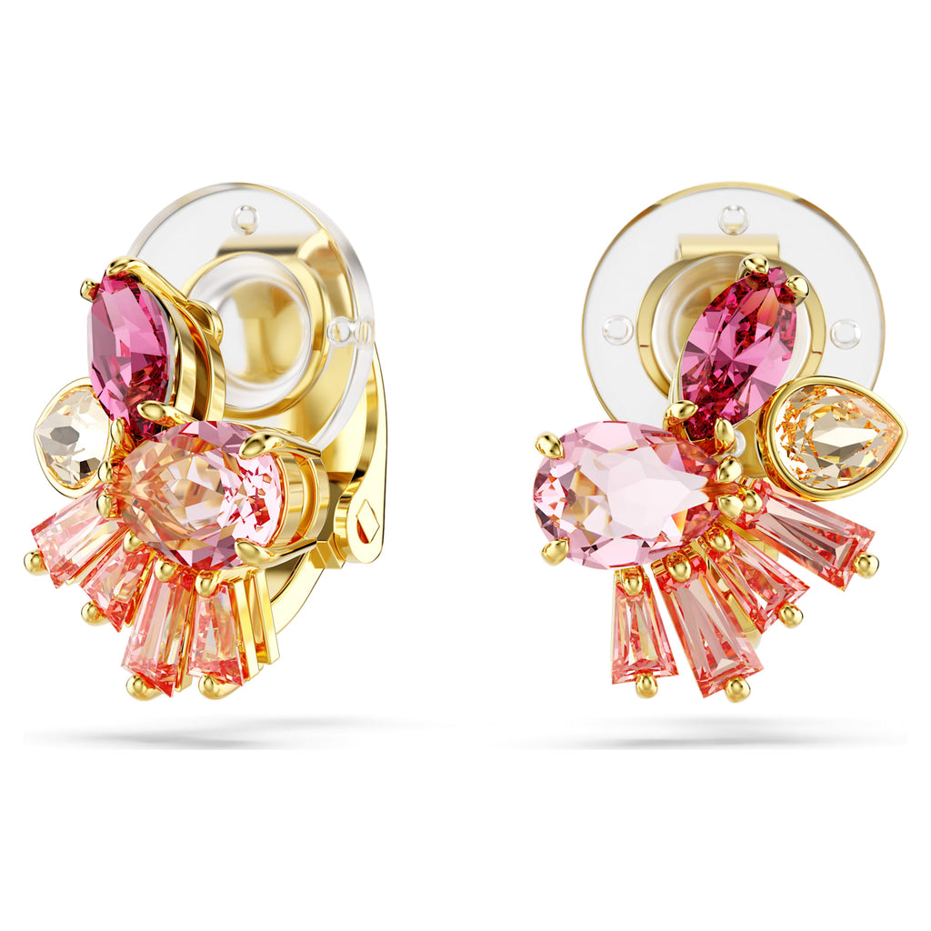 Gema clip earrings Mixed cuts, Flower, Pink, Gold-tone plated - Shukha Online Store