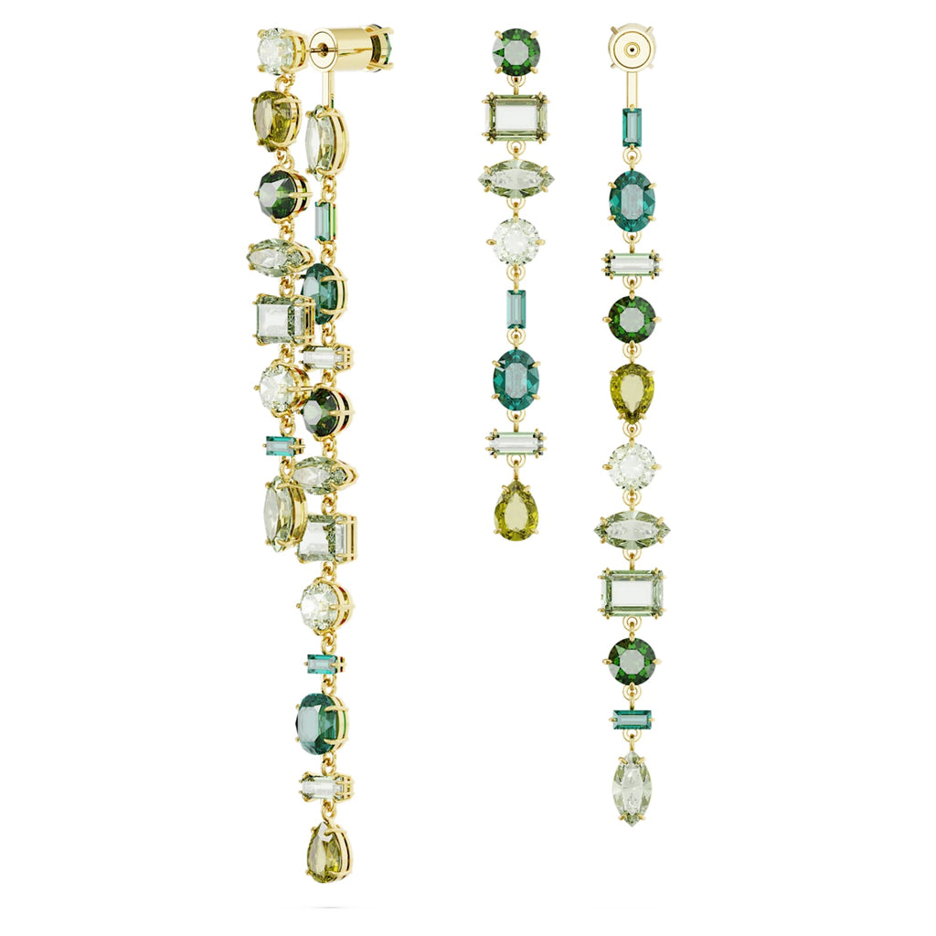 Gema drop earrings Asymmetrical design, Mixed cuts, Extra long, Green, Gold-tone plated - Shukha Online Store