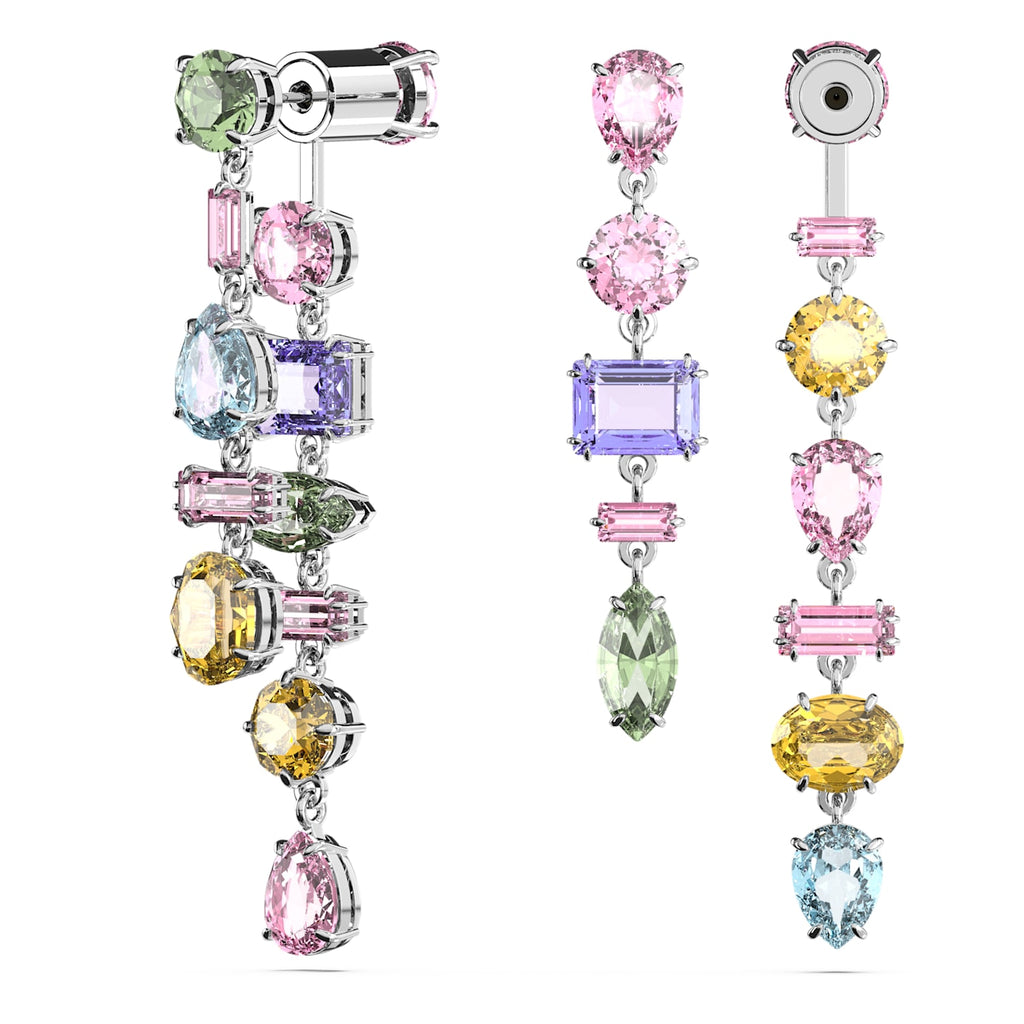 Gema drop earrings Asymmetrical design, Mixed cuts, Long, Multicolored, Rhodium plated - Shukha Online Store