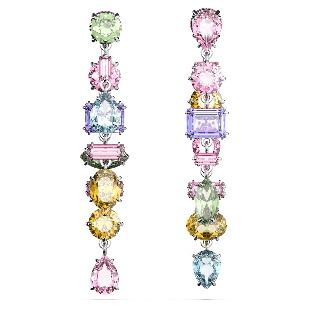 Gema drop earrings Asymmetrical design, Mixed cuts, Long, Multicolored, Rhodium plated - Shukha Online Store