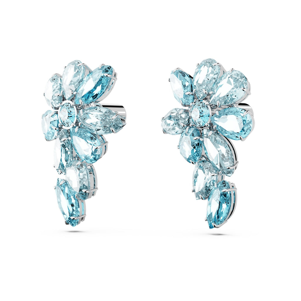Gema drop earrings Mixed cuts, Flower, Blue, Rhodium plated - Shukha Online Store
