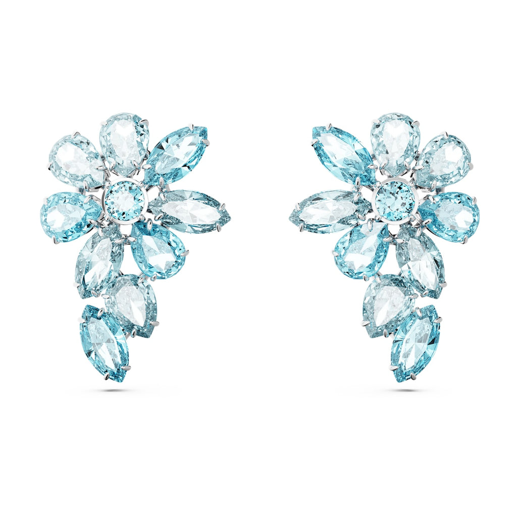 Gema drop earrings Mixed cuts, Flower, Blue, Rhodium plated - Shukha Online Store