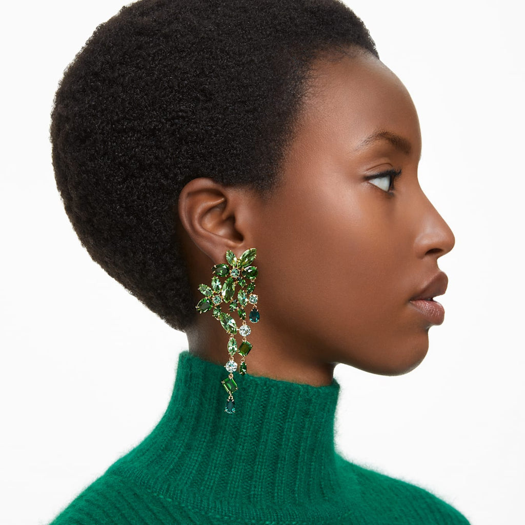 Gema drop earrings Mixed cuts, Green, Gold-tone plated - Shukha Online Store