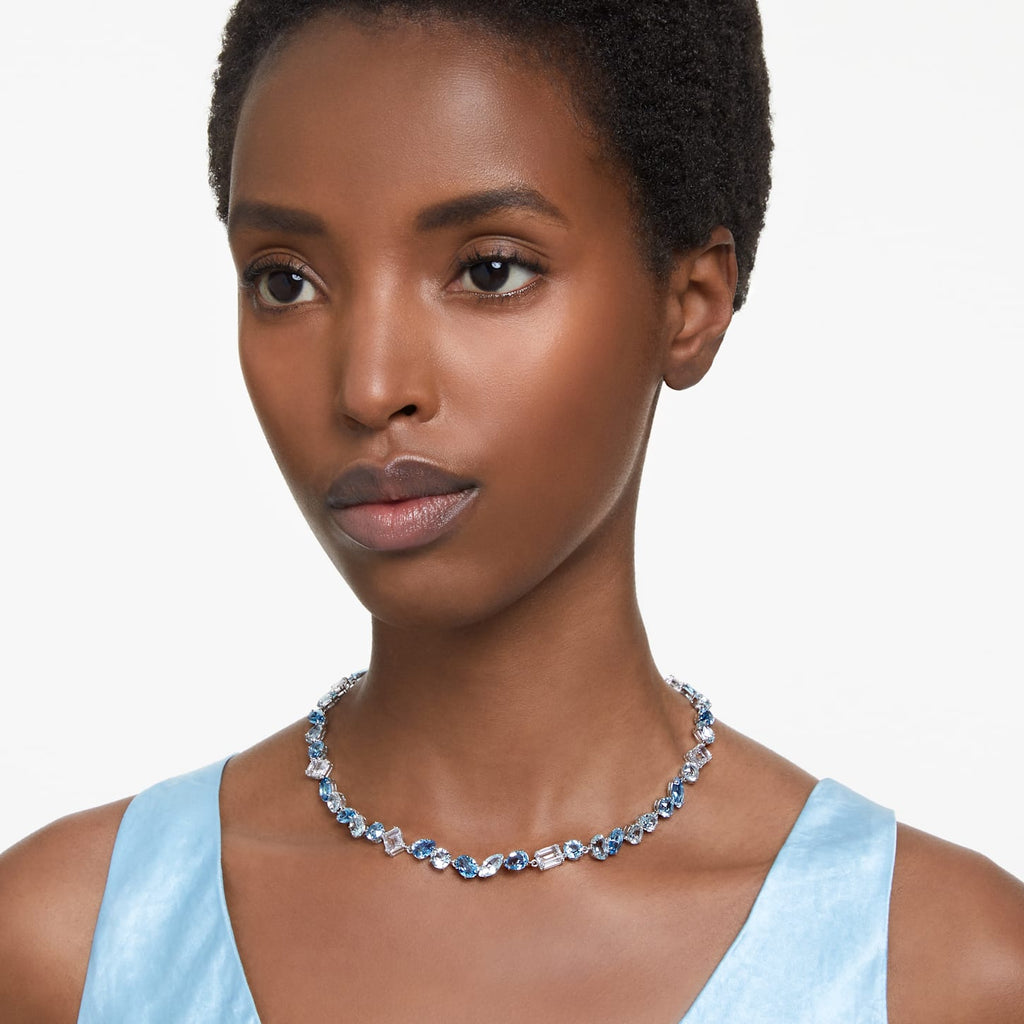 Gema necklace Mixed cuts, Blue, Rhodium plated - Shukha Online Store