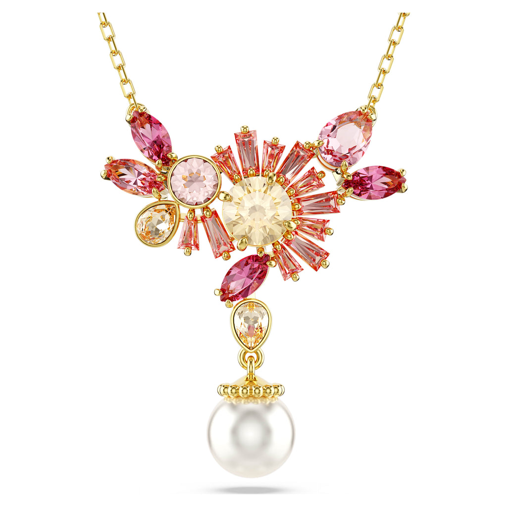 Gema pendant Mixed cuts, Crystal pearl, Flower, Pink, Gold-tone plated - Shukha Online Store
