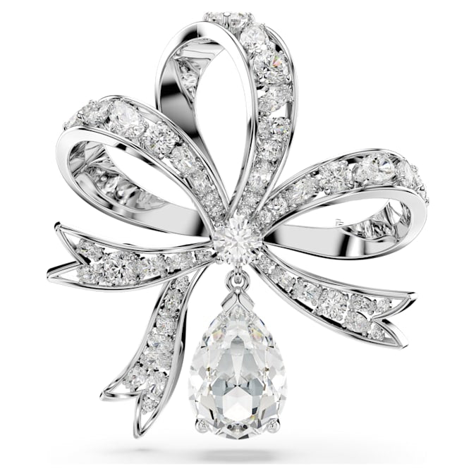 Hyperbola brooch Bow, White, Rhodium plated - Shukha Online Store