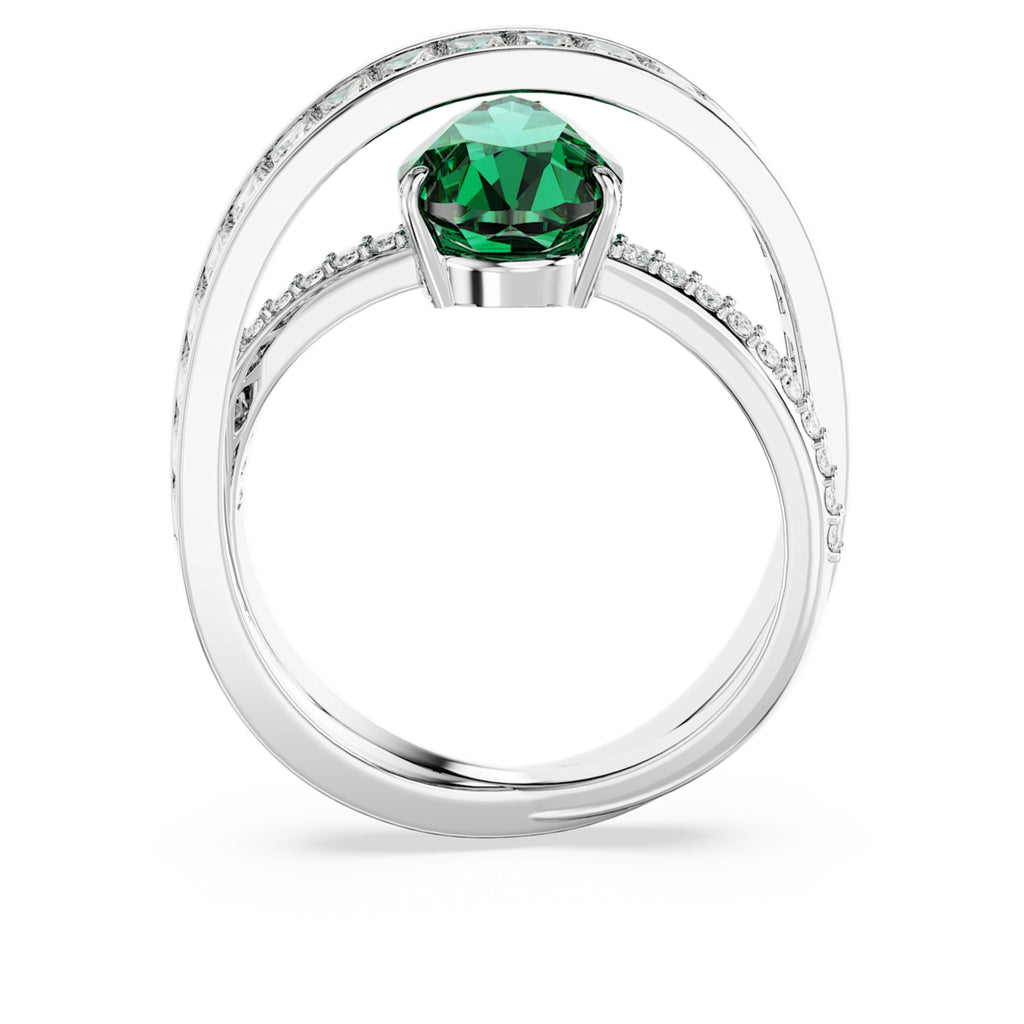 Hyperbola cocktail ring Carbon neutral zirconia, Mixed cuts, Double bands, Green, Rhodium plated - Shukha Online Store