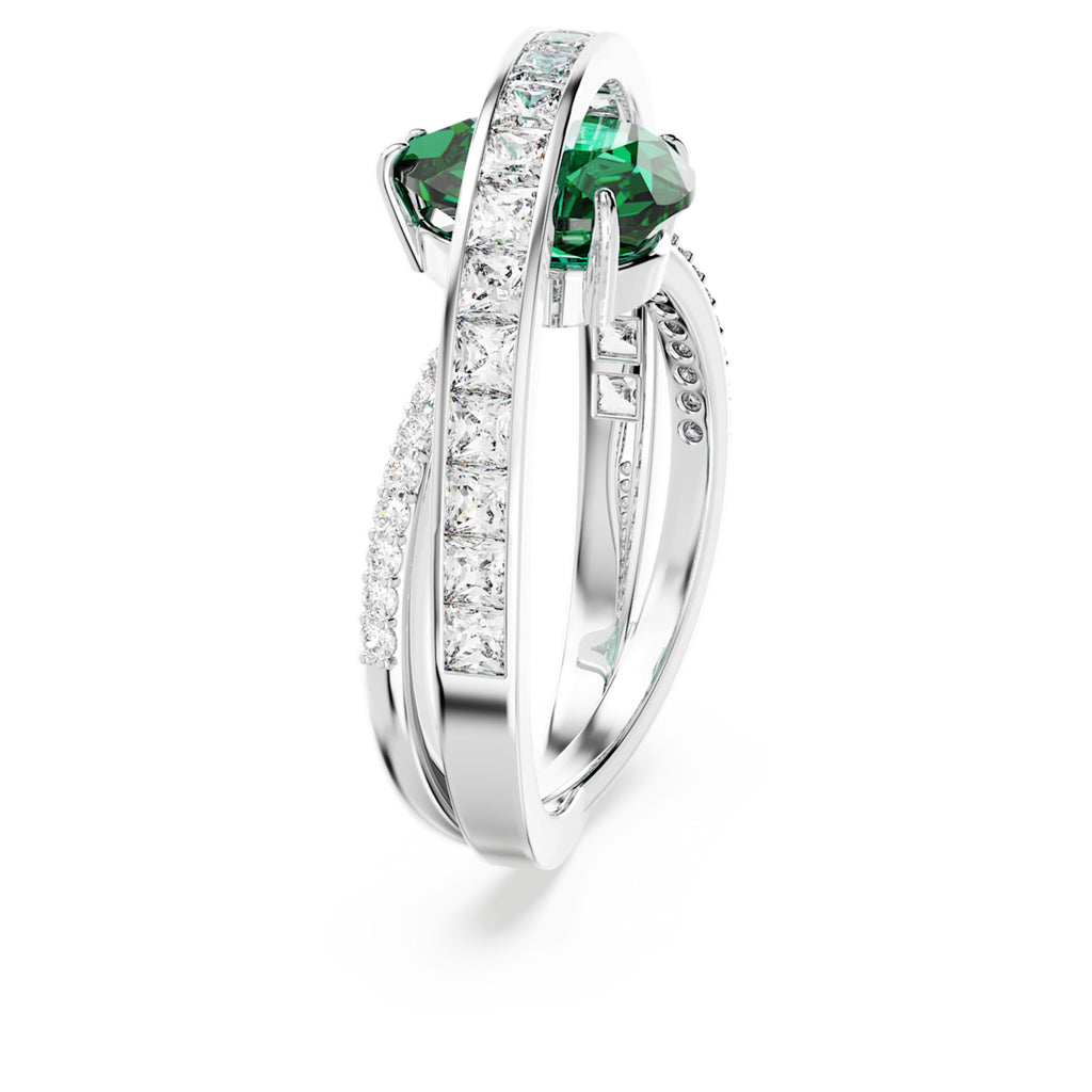 Hyperbola cocktail ring Carbon neutral zirconia, Mixed cuts, Double bands, Green, Rhodium plated - Shukha Online Store