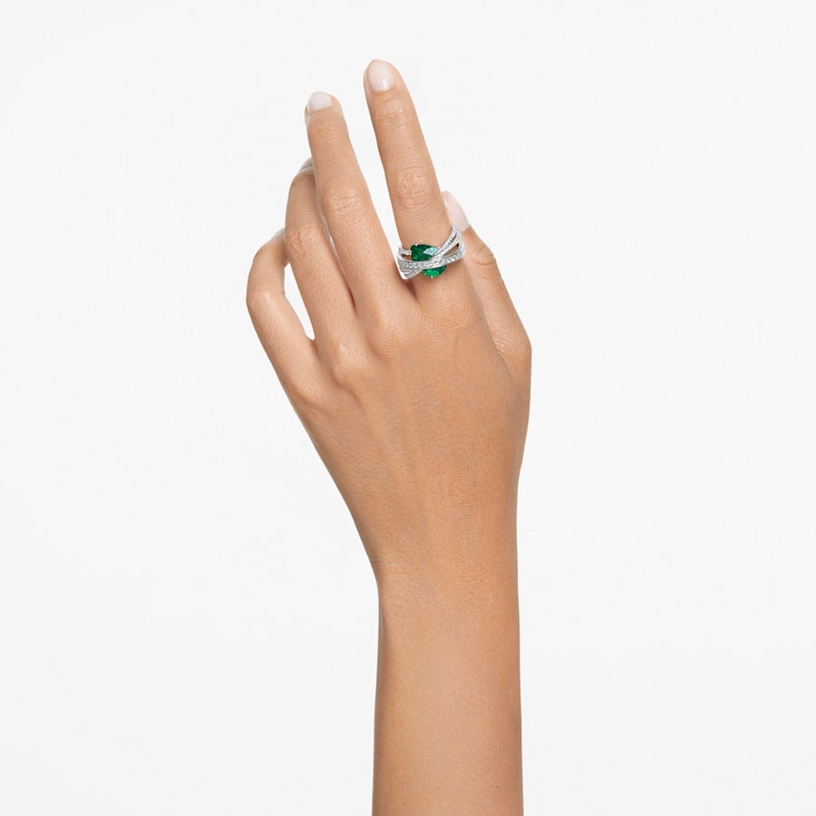 Hyperbola cocktail ring Carbon neutral zirconia, Mixed cuts, Four bands, Green, Rhodium plated - Shukha Online Store