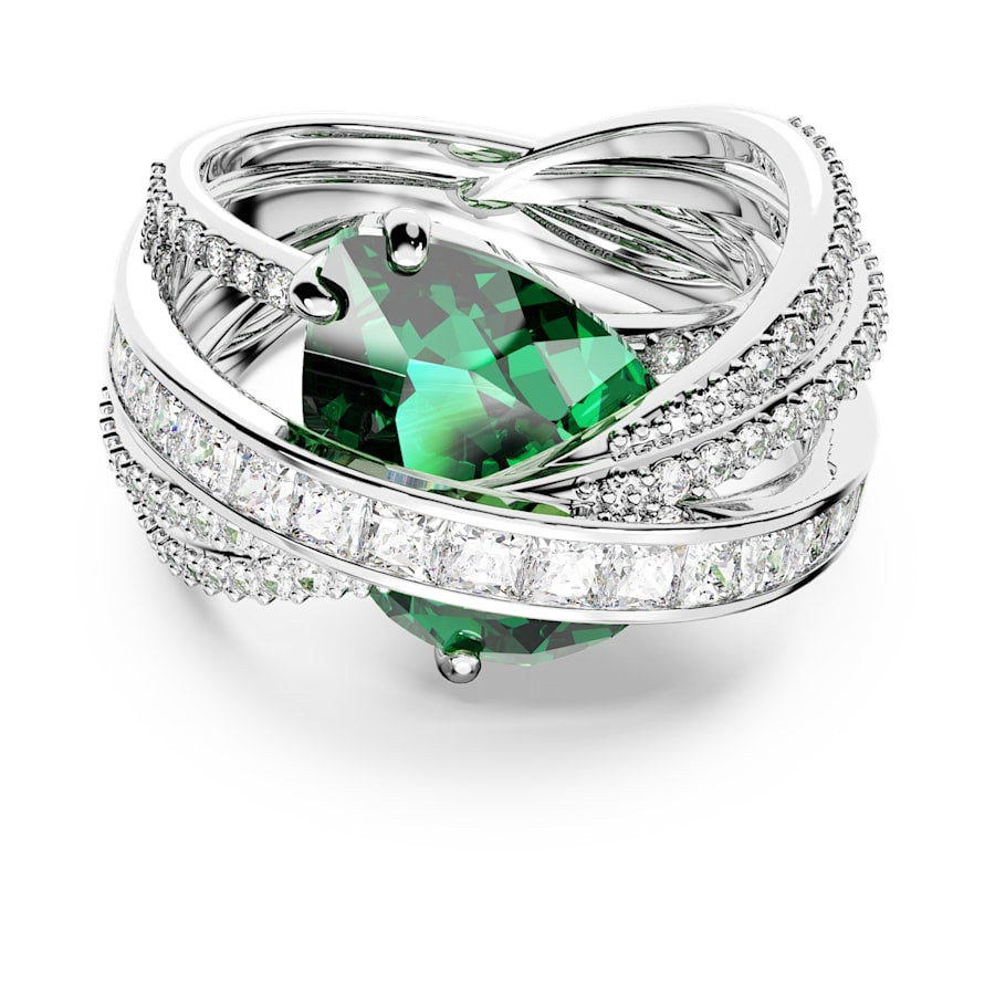 Hyperbola cocktail ring Carbon neutral zirconia, Mixed cuts, Four bands, Green, Rhodium plated - Shukha Online Store