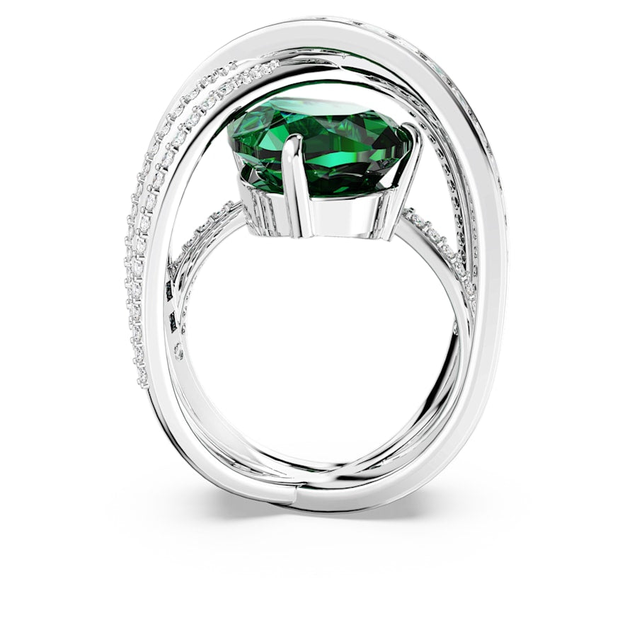 Hyperbola cocktail ring Carbon neutral zirconia, Mixed cuts, Four bands, Green, Rhodium plated - Shukha Online Store