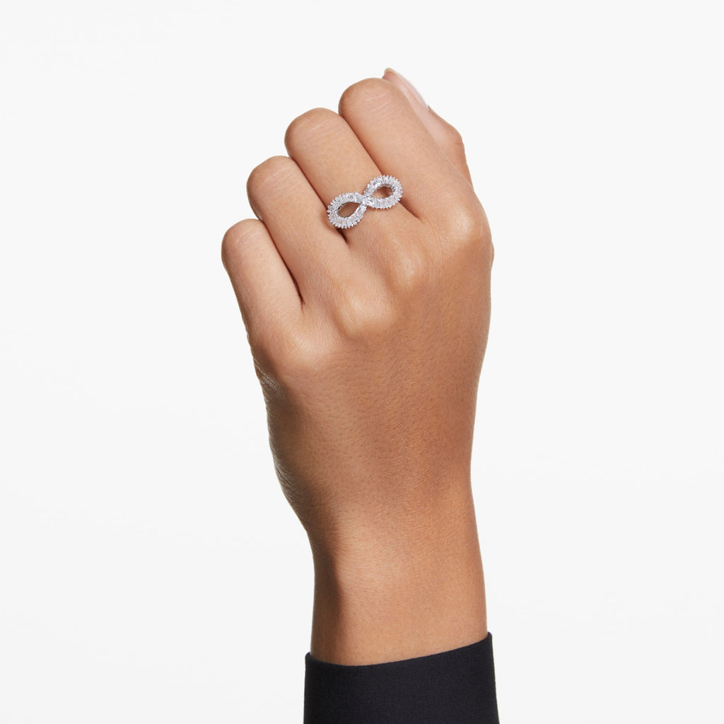 Hyperbola cocktail ring Infinity, White, Rhodium plated - Shukha Online Store