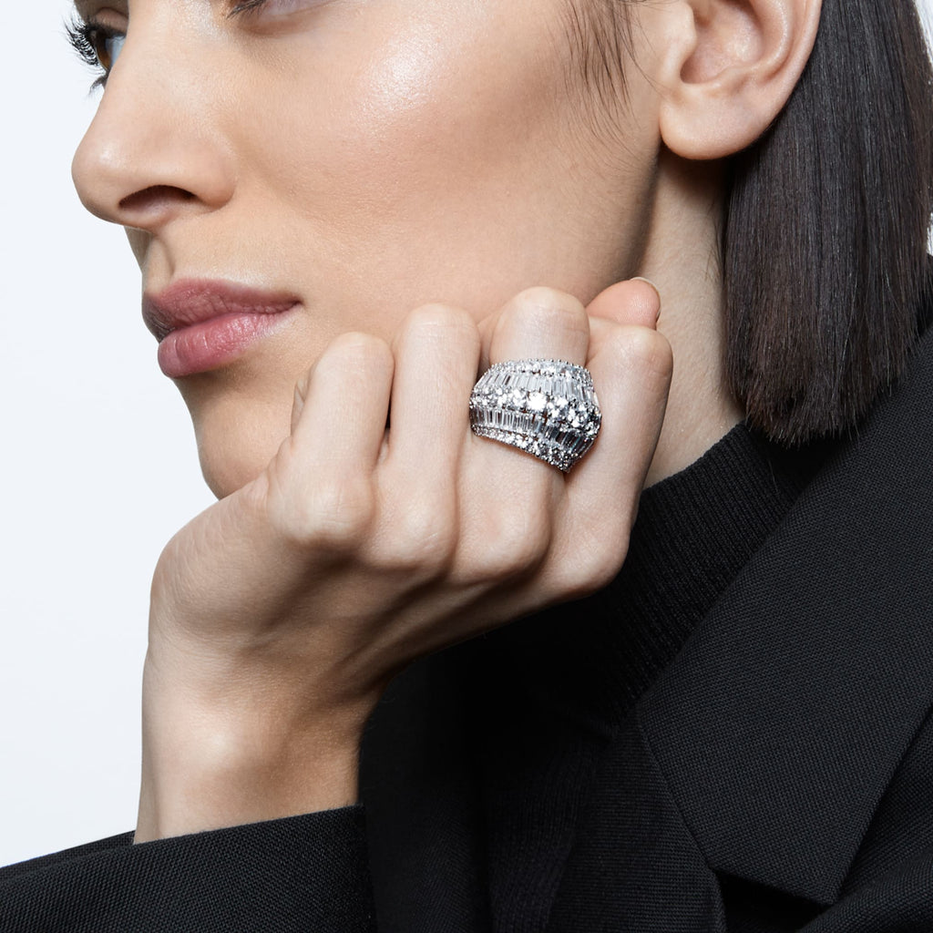 Hyperbola cocktail ring Mixed cuts, White, Rhodium plated - Shukha Online Store