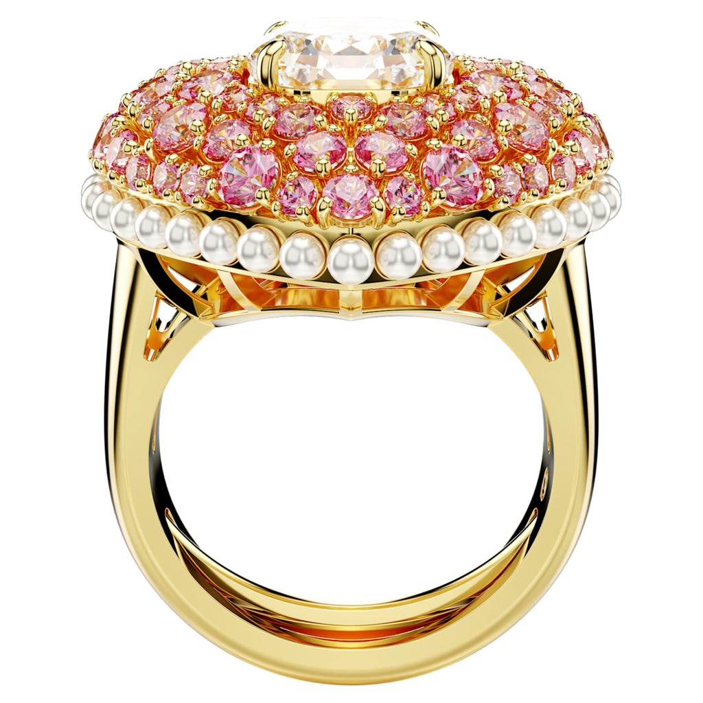 Hyperbola cocktail ring Octagon cut, Crystal pearls, Heart, Pink, Gold-tone plated - Shukha Online Store