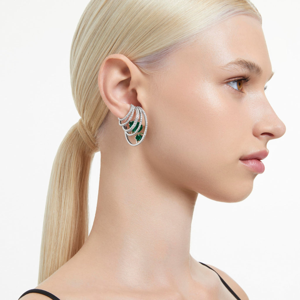 Hyperbola ear cuff Carbon neutral zirconia, Mixed cuts, Green, Rhodium plated - Shukha Online Store