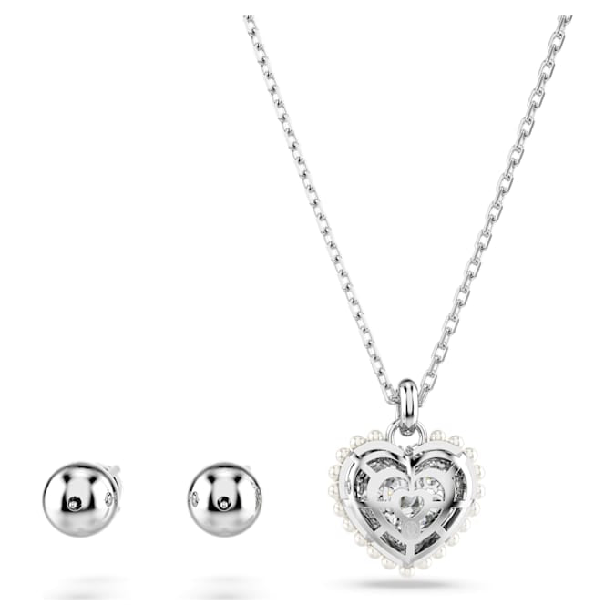 Hyperbola set Heart, White, Rhodium plated - Shukha Online Store