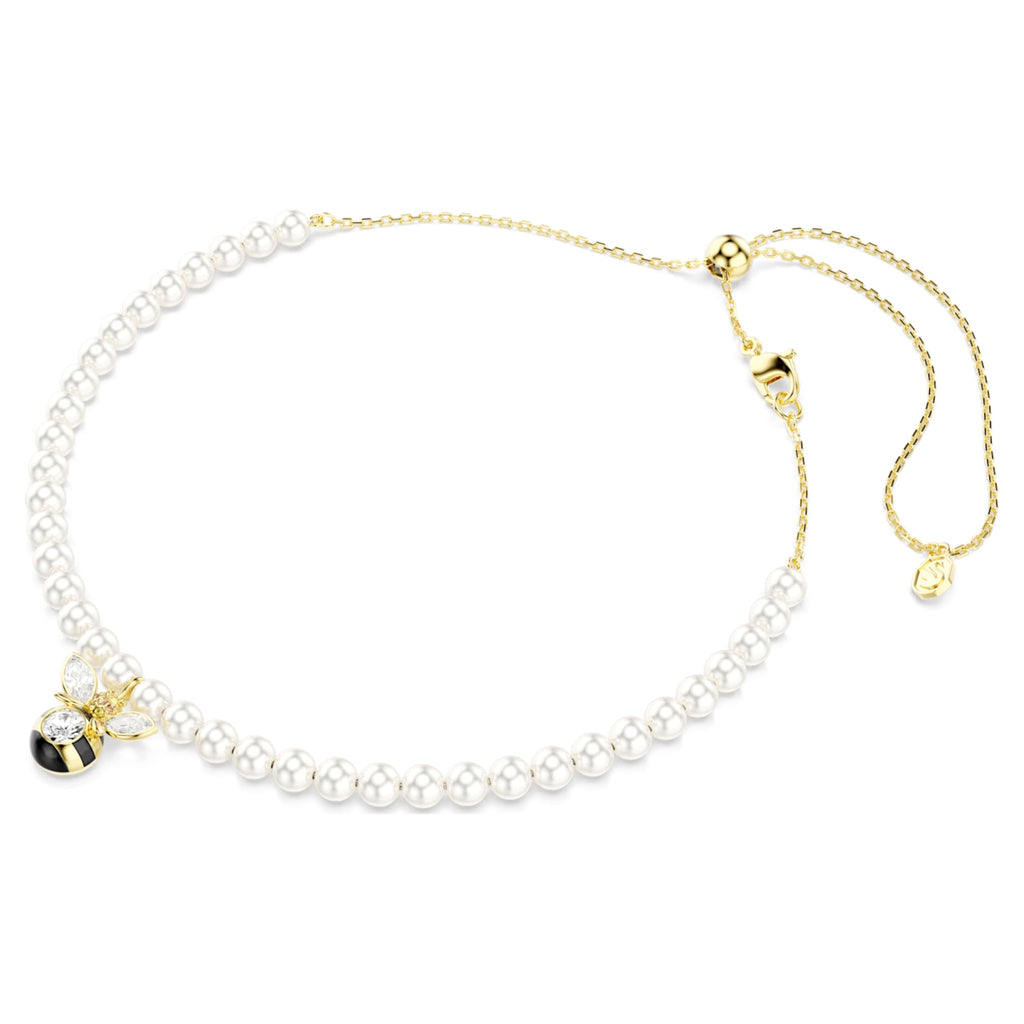 Idyllia choker Crystal pearl, Mixed cuts, Bee, White, Gold-tone plated ...