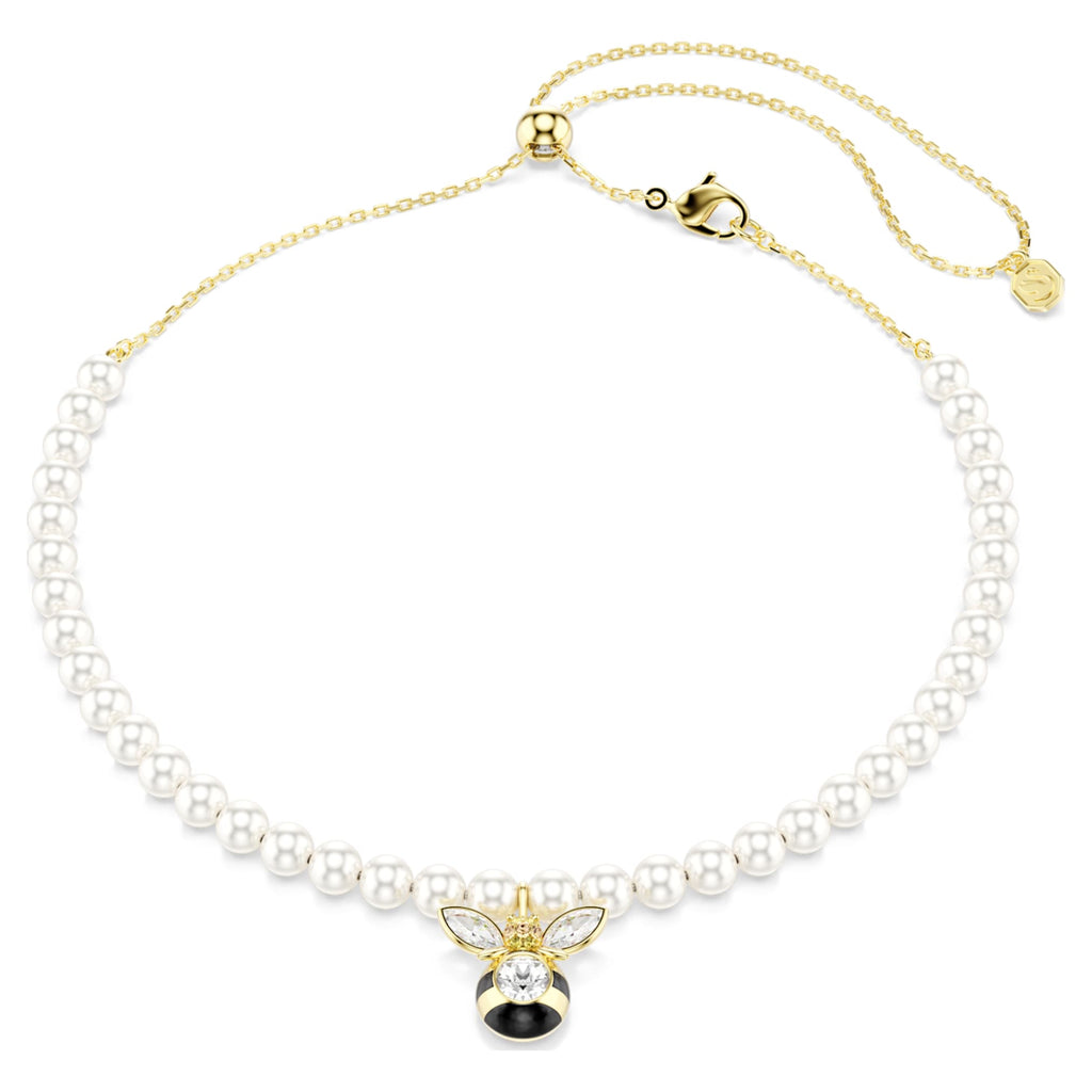 Idyllia choker Crystal pearl, Mixed cuts, Bee, White, Gold-tone plated ...