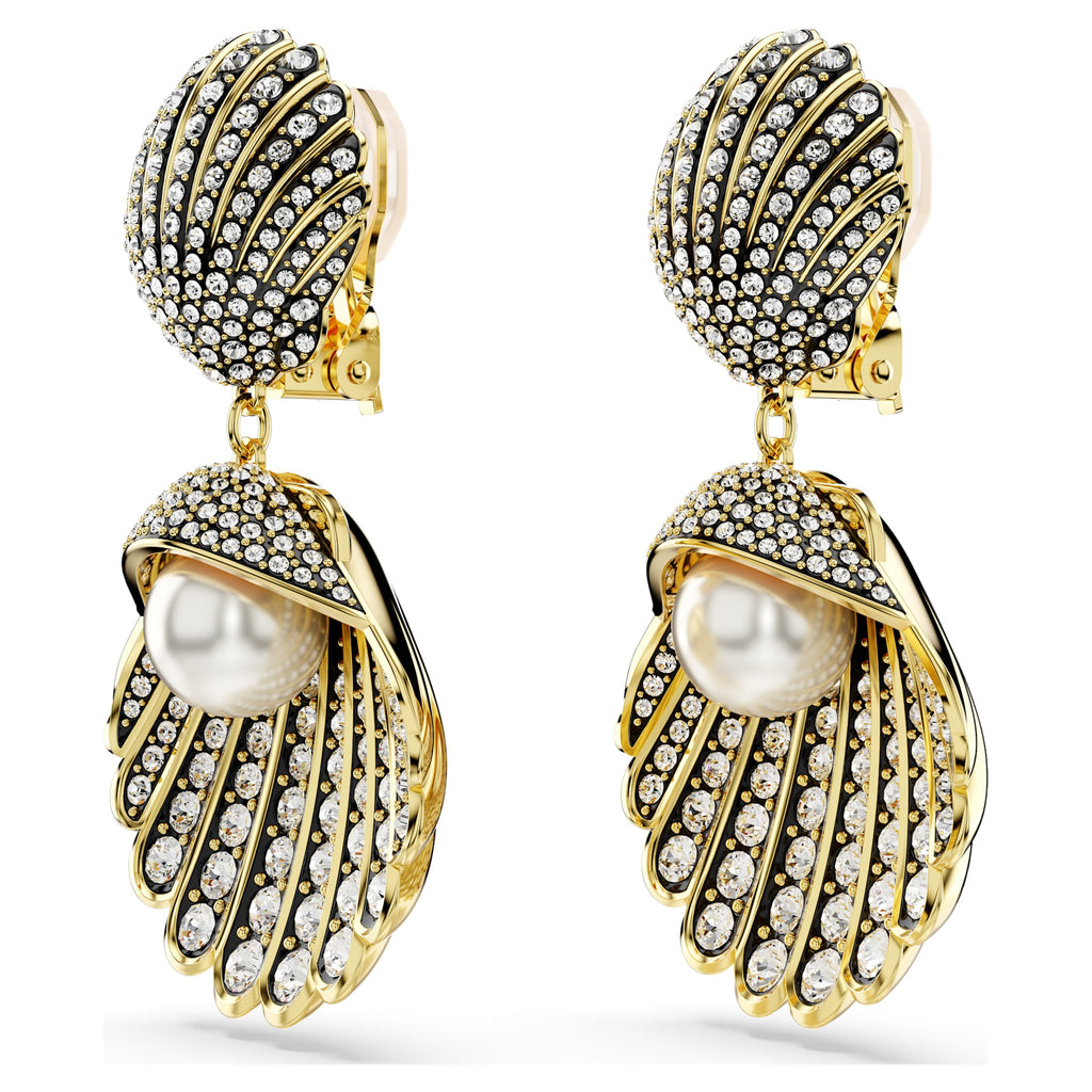 Idyllia clip earrings Crystal pearl, Shell, White, Gold-tone plated - Shukha Online Store