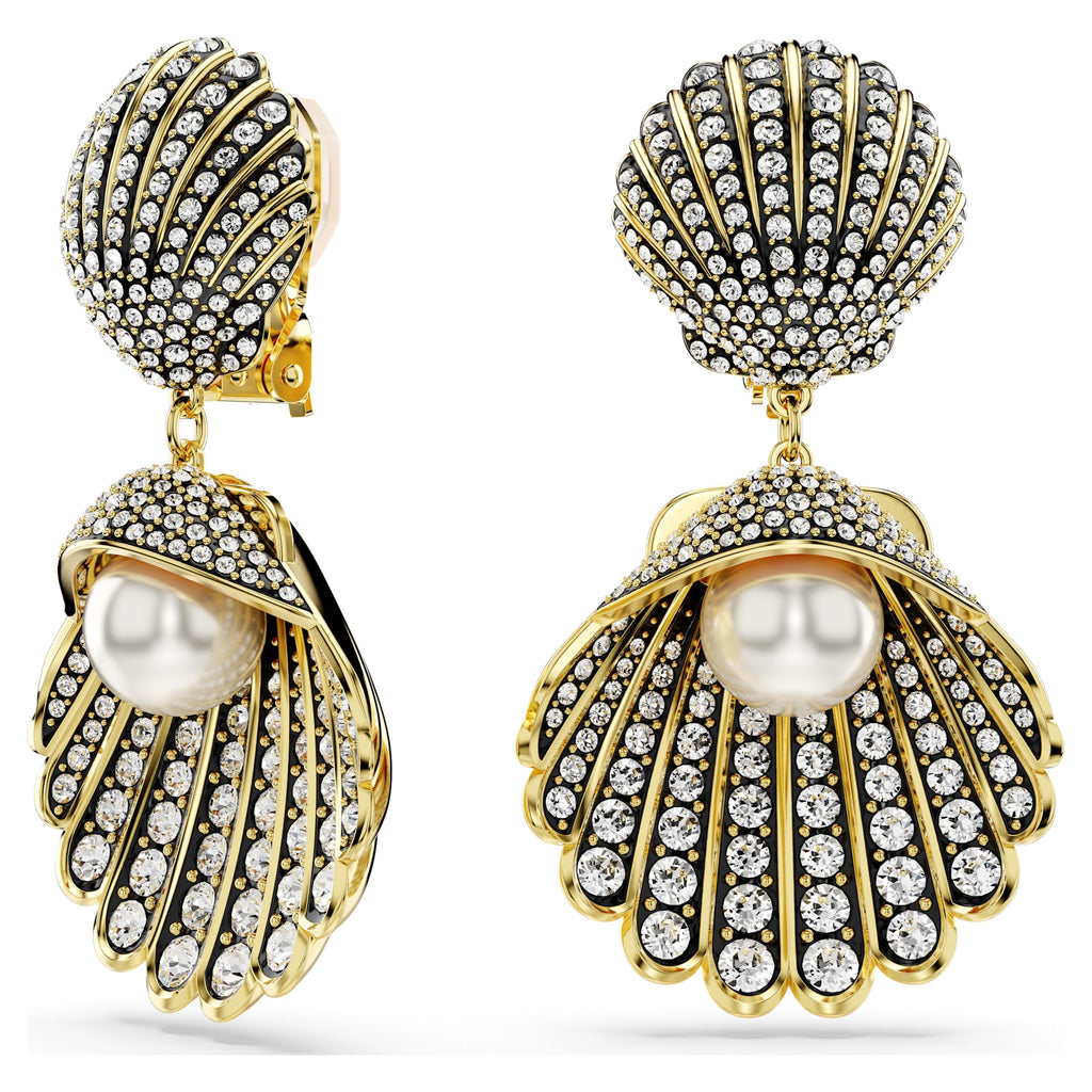 Idyllia clip earrings Crystal pearl, Shell, White, Gold-tone plated - Shukha Online Store