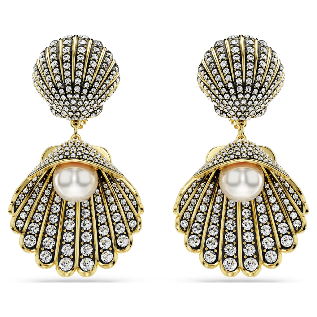 Idyllia clip earrings Crystal pearl, Shell, White, Gold-tone plated - Shukha Online Store