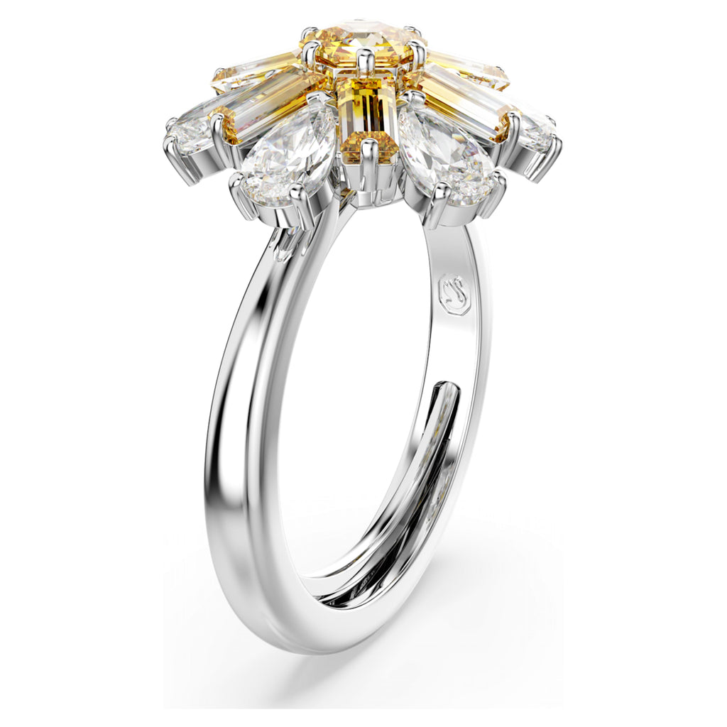 Idyllia cocktail ring Mixed cuts, Flower, Yellow, Rhodium plated - Shukha Online Store