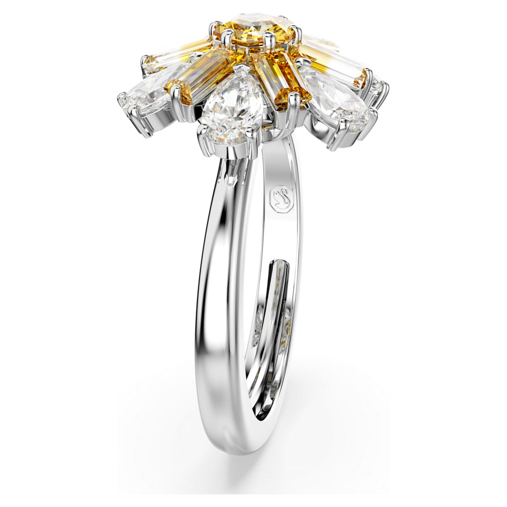 Idyllia cocktail ring Mixed cuts, Flower, Yellow, Rhodium plated - Shukha Online Store