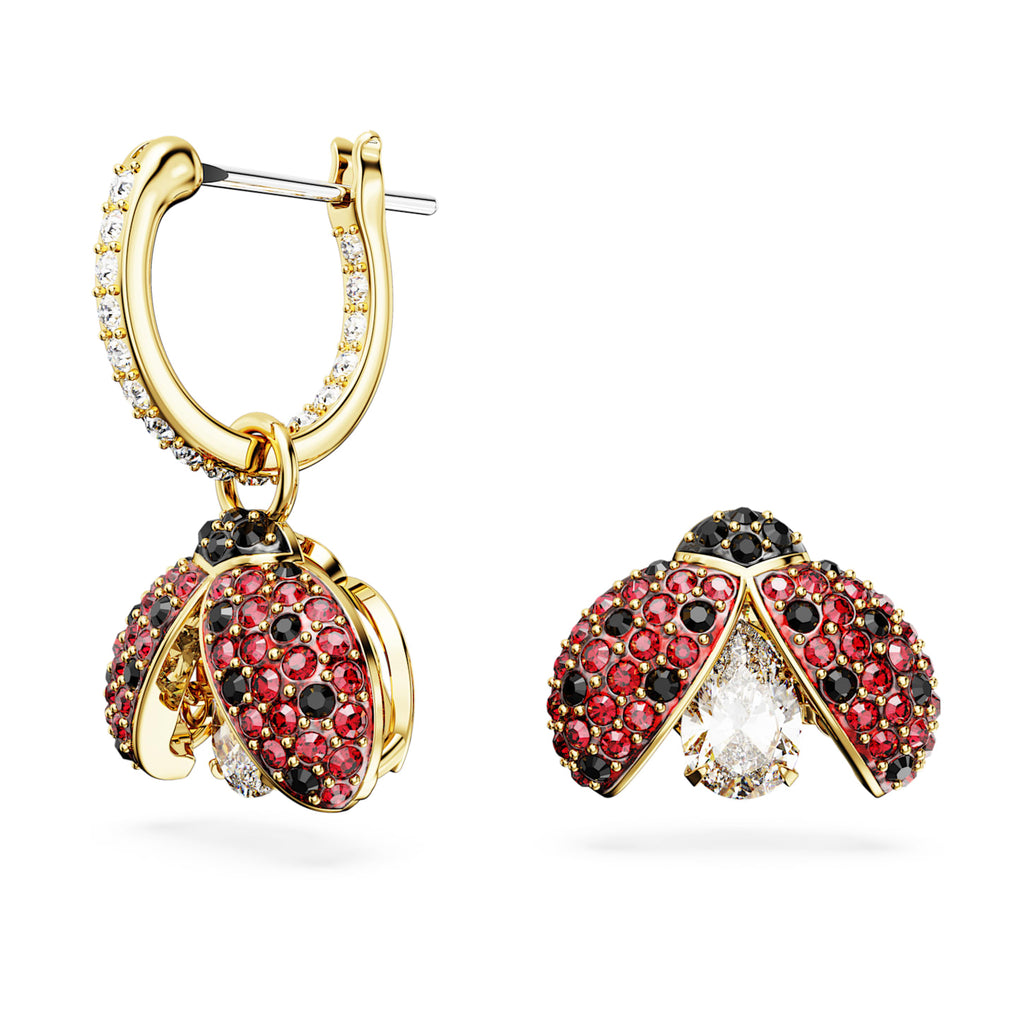 Idyllia drop earrings Asymmetrical design, Ladybug, Red, Gold-tone plated - Shukha Online Store