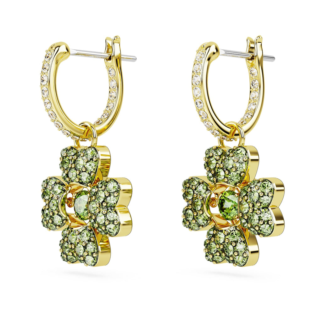 Idyllia drop earrings Clover, Green, Gold-tone plated - Shukha Online Store