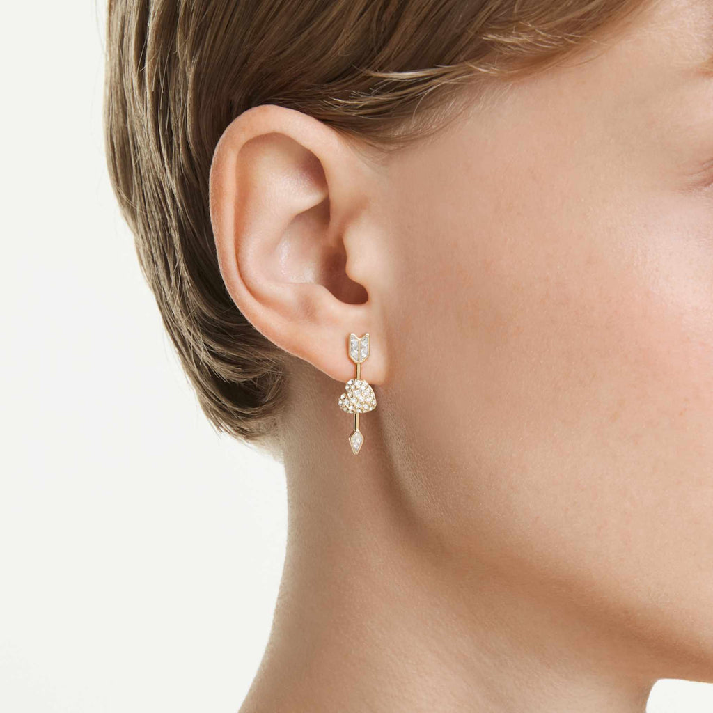 Idyllia drop earrings Mixed cuts, Heart with arrow, White, Gold-tone ...