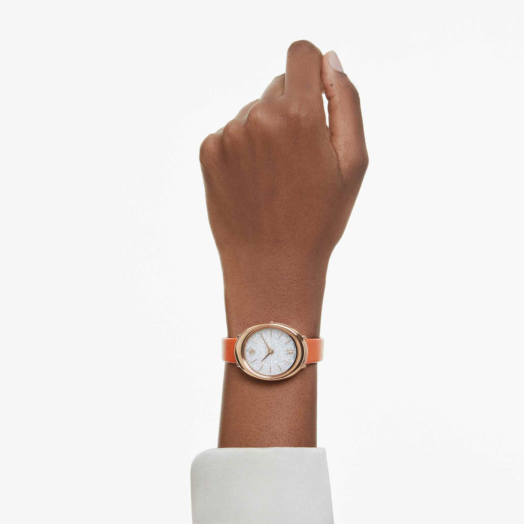 Imber watch Swiss Made, Leather strap, Orange, Rose gold-tone finish - Shukha Online Store