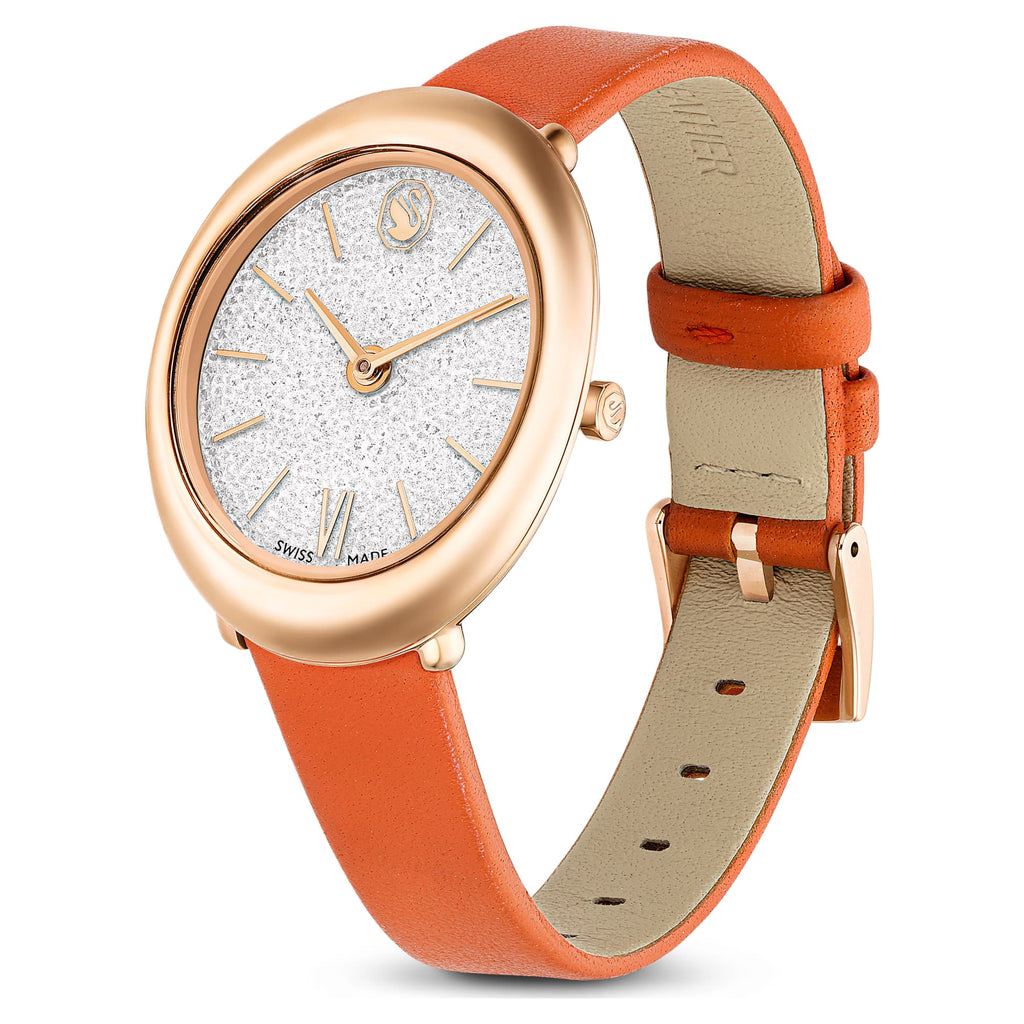 Imber watch Swiss Made, Leather strap, Orange, Rose gold-tone finish - Shukha Online Store