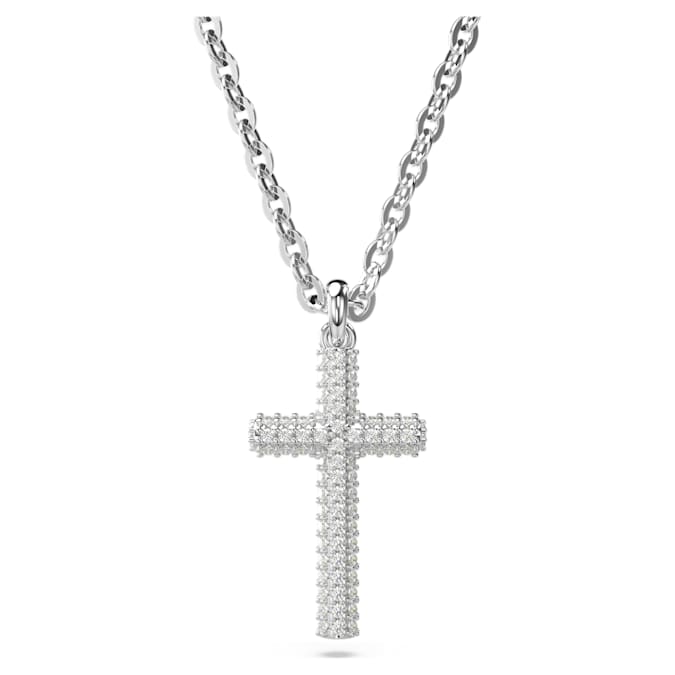 Insigne pendant Pavé, Cross, White, Rhodium plated - Shukha Online Store