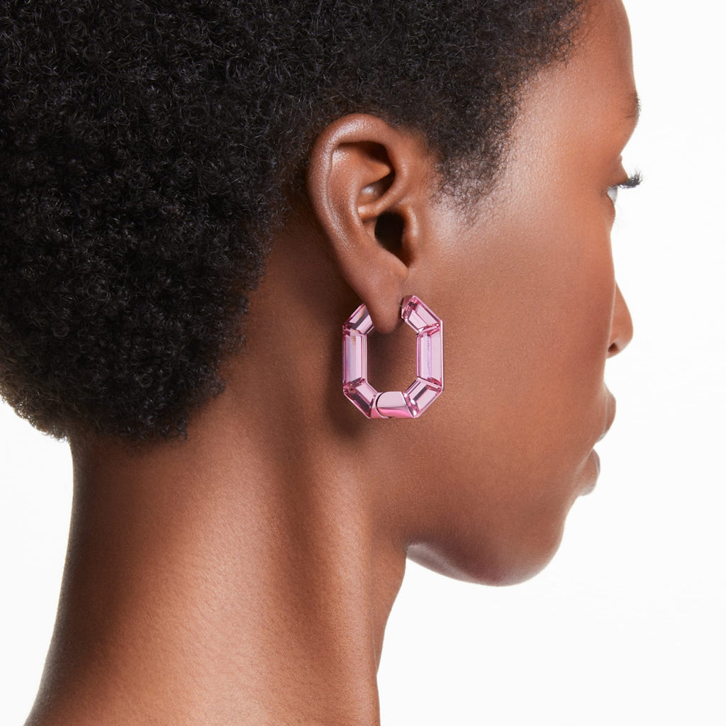 Lucent hoop earrings Octagon shape, Small, Pink - Shukha Online Store