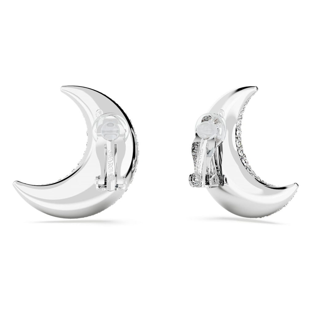 Luna clip earrings Moon, White, Rhodium plated - Shukha Online Store
