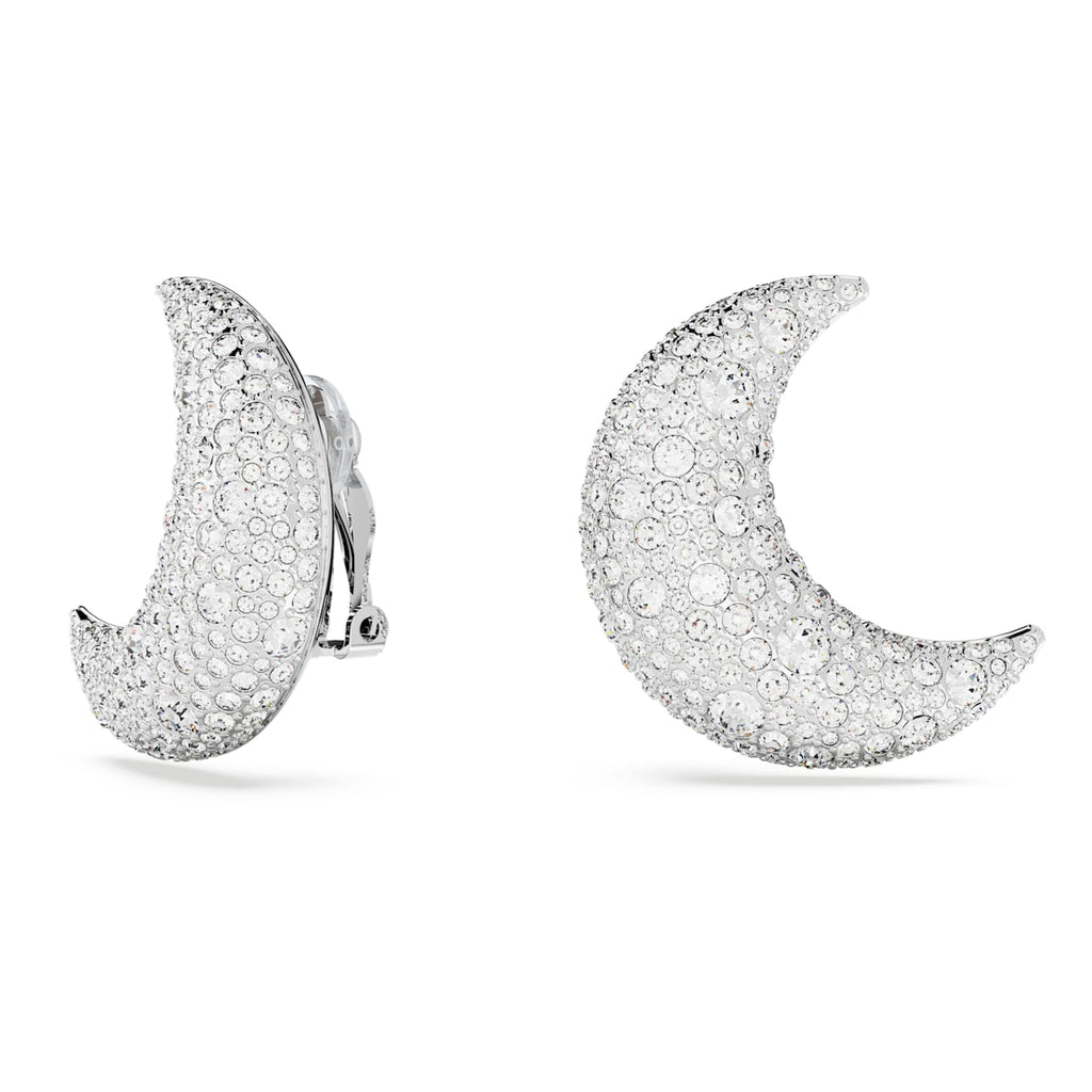Luna clip earrings Moon, White, Rhodium plated - Shukha Online Store