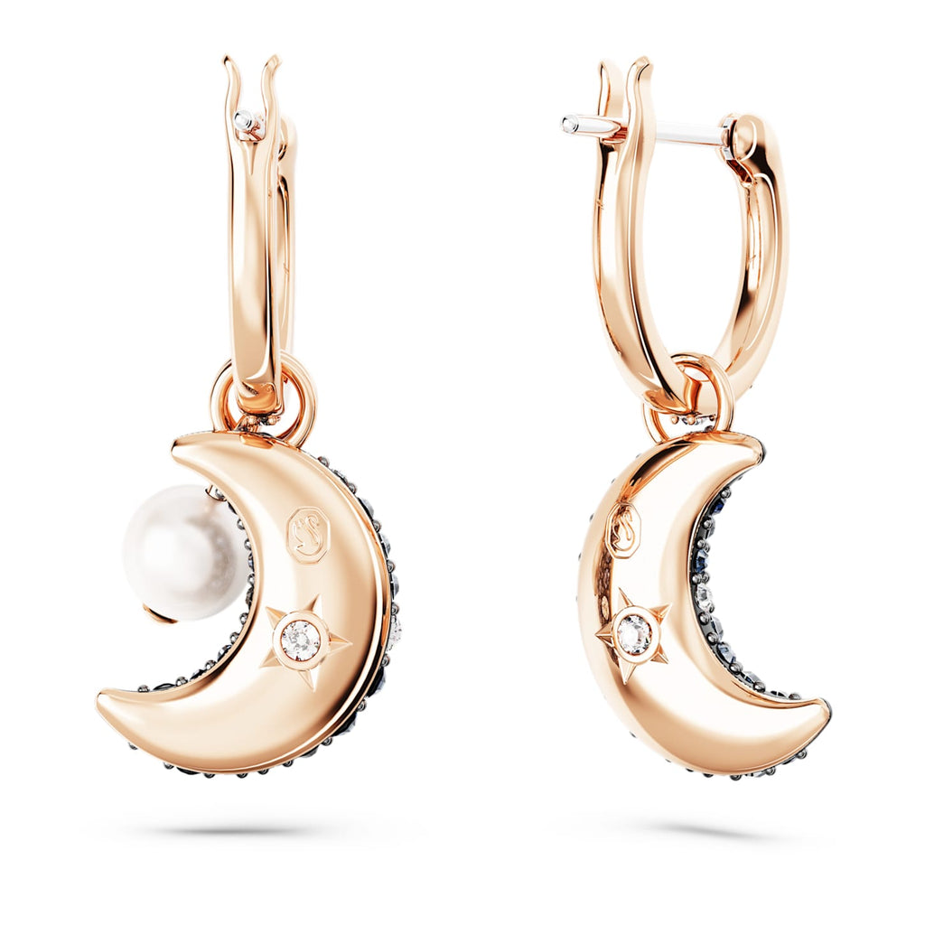 Luna drop earrings Asymmetrical design, Moon, Multicolored, Rose gold-tone plated - Shukha Online Store