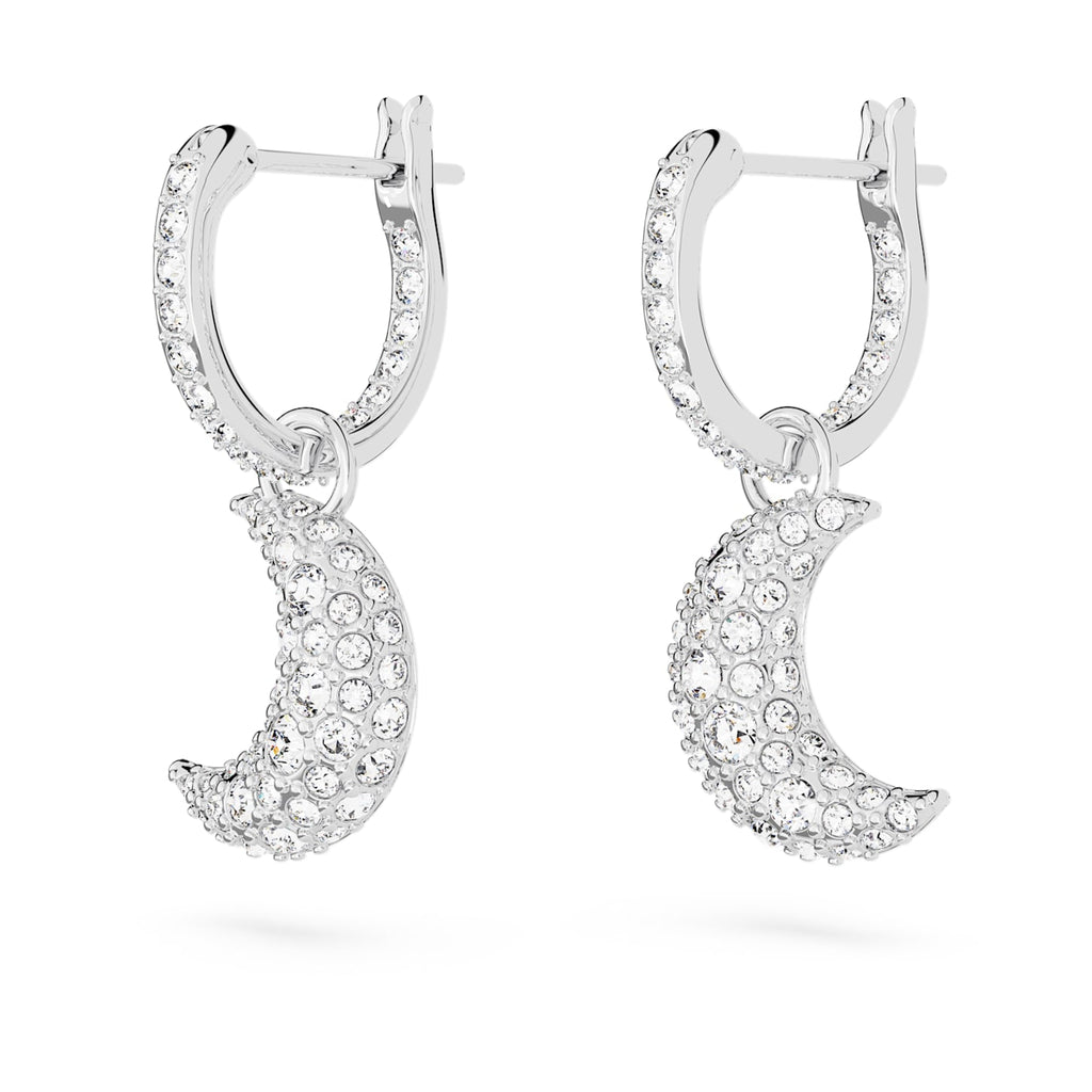 Luna drop earrings Moon, White, Rhodium plated - Shukha Online Store